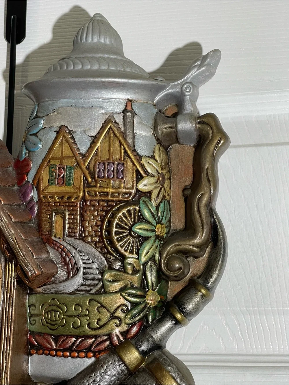 German Alpine Chalet Beer Stein Ceramic Grandfather Clock Vintage